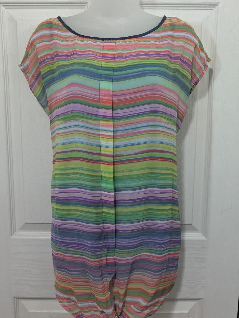 Liz Claiborne Pink and Blue Striped Cap Sleeve Blouse #143